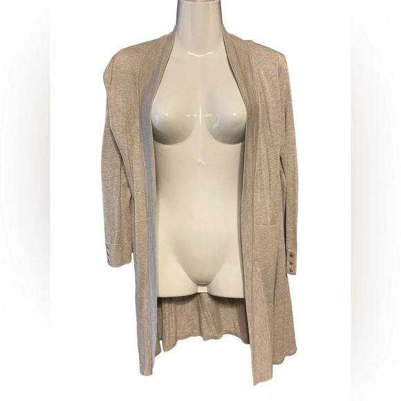 NWT Joan Voss Open Front Cardigan Oatmeal Sz S - Picture 3 of 8